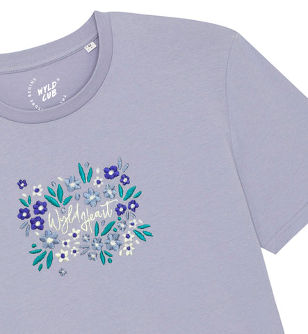 Organic Embroidered Wyld Heart T-Shirt: Wisteria