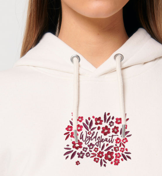 Organic Embroidered Wyld Heart Hoodie: Mulberry x Neutral