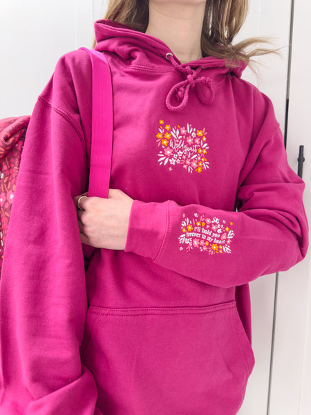 PRE-ORDER! Limited Edition Embroidered Cotton Wyld Heart Hoodie: Raspberry