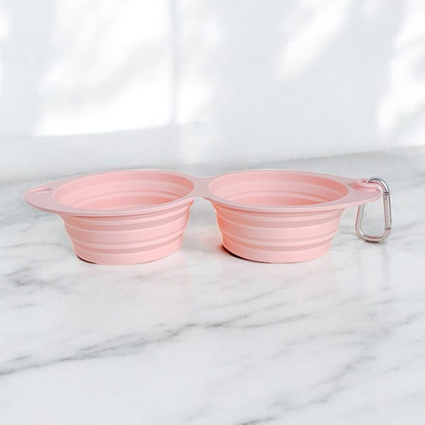 Dual Collapsible Travel Dog Bowl: Blush