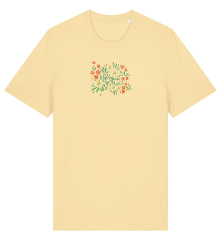 PRE-ORDER! Organic Embroidered Wyld Heart T-Shirt: Lemongrass Yellow