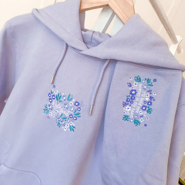 Organic Embroidered Wyld Heart Hoodie: Wisteria