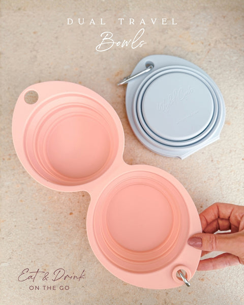 Dual Collapsible Travel Dog Bowl: Blush