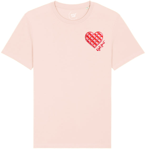 Organic Embroidered Wyld Heart T-Shirt: Coral x Blush