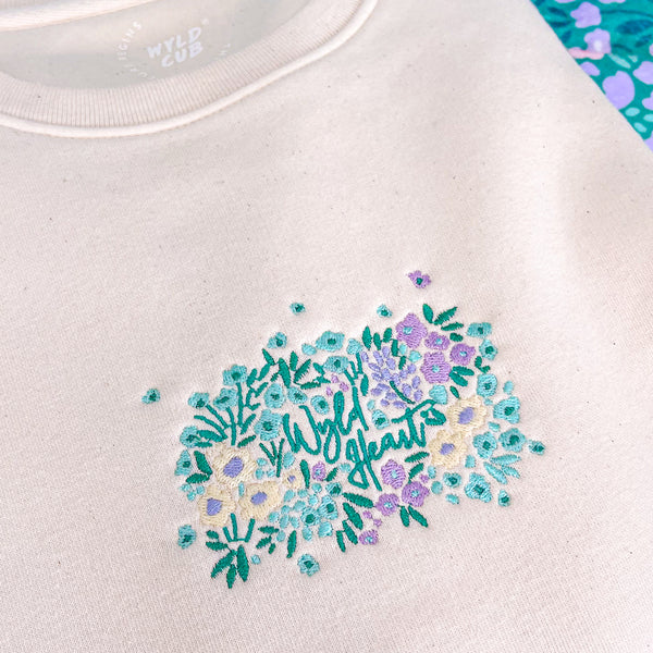 Organic Embroidered Wyld Heart Sweatshirt: Mint