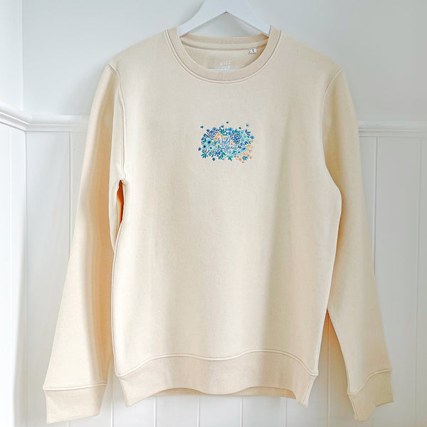 Organic Embroidered Wyld Heart Sweatshirt: Sky