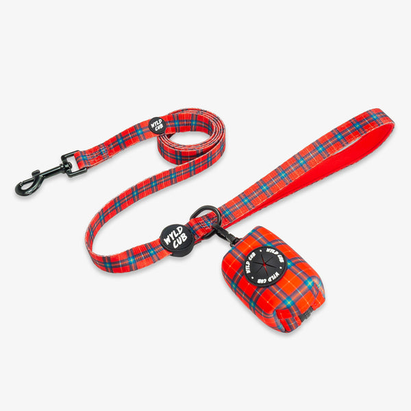 Wyld Cub red blue check tartan stylish comfortable luxury quality reversible harness collar lead poo bag walk accessories set for top dog puppy breeds french bulldog frenchie bulldog cavapoo cockerpoo spaniel king Charles spaniel shihpoo labrador terrier chihuahua