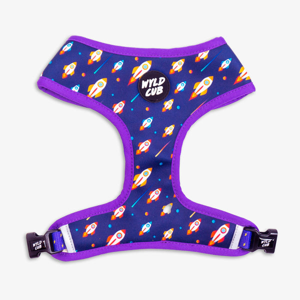 Wyld Cub purple blue lightening bolts rocket fun cool stylish quality reversible harness collar lead poo bag walk accessories set for top dog puppy breeds french bulldog frenchie bulldog cavapoo cockerpoo spaniel king Charles spaniel shihpoo labrador terrier chihuahua