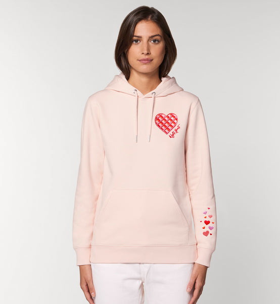 Organic Embroidered Wyld Heart Hoodie: Coral x Blush