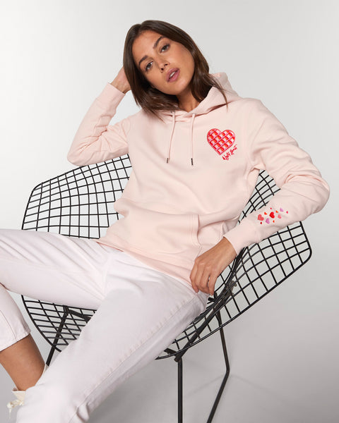 Organic Embroidered Wyld Heart Hoodie: Coral x Blush