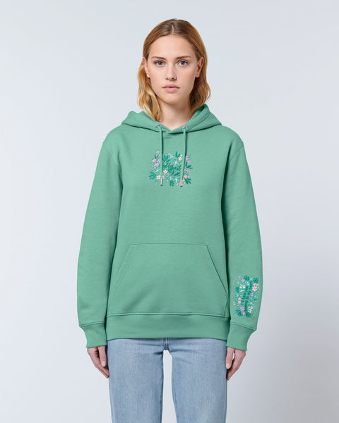 Organic Embroidered Wyld Heart Hoodie: Mint