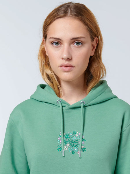 Organic Embroidered Wyld Heart Hoodie: Mint