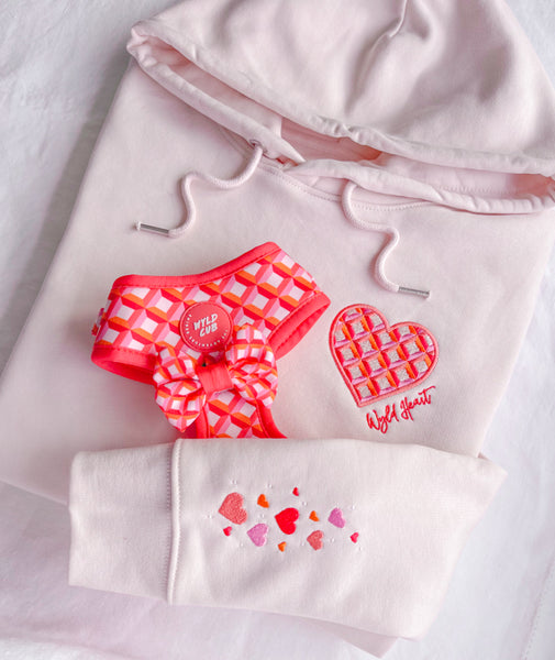 Organic Embroidered Wyld Heart Hoodie: Coral x Blush