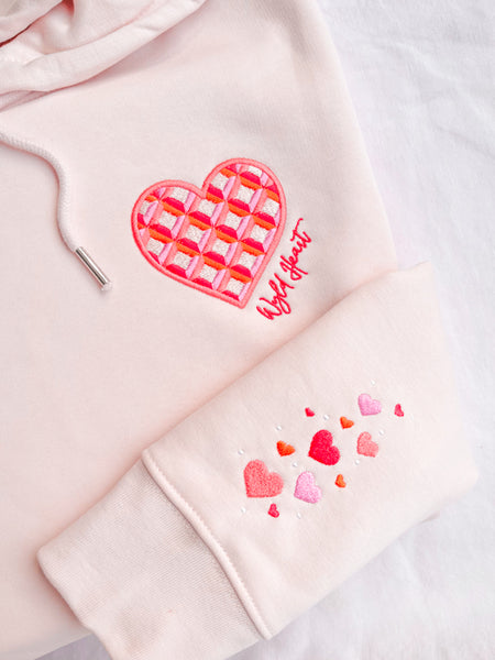 Organic Embroidered Wyld Heart Hoodie: Coral x Blush