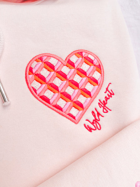 Organic Embroidered Wyld Heart Hoodie: Coral x Blush