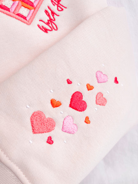 Organic Embroidered Wyld Heart Hoodie: Coral x Blush