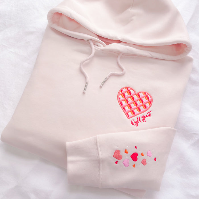 Organic Embroidered Wyld Heart Hoodie: Coral x Blush