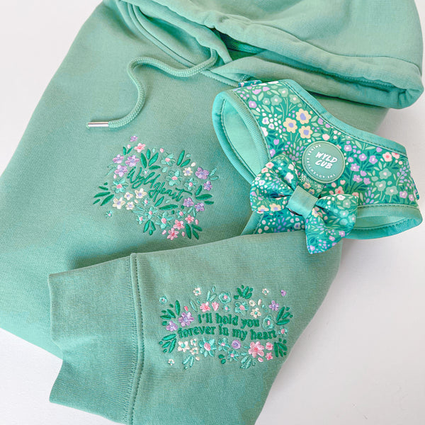 Organic Embroidered Wyld Heart Hoodie: Mint