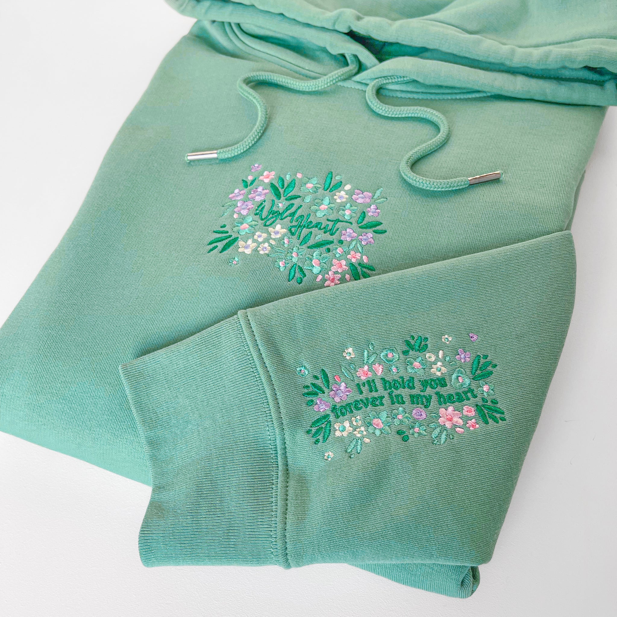 Organic Embroidered Wyld Heart Hoodie: Mint