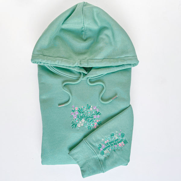 Organic Embroidered Wyld Heart Hoodie: Mint