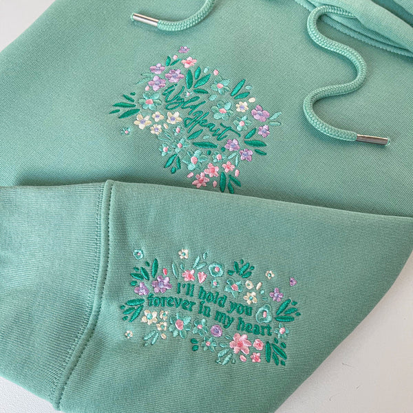 Organic Embroidered Wyld Heart Hoodie: Mint