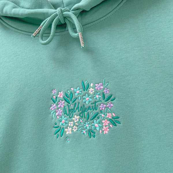 Organic Embroidered Wyld Heart Hoodie: Mint