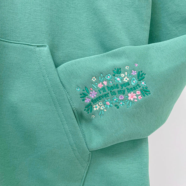 Organic Embroidered Wyld Heart Hoodie: Mint