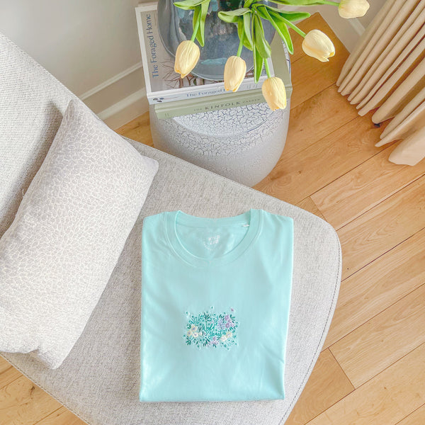 Organic Embroidered Wyld Heart T-Shirt: Mint