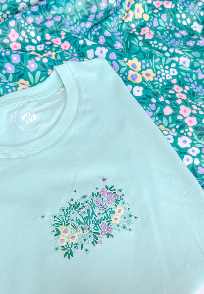 Organic Embroidered Wyld Heart T-Shirt: Mint