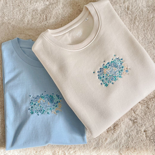 Organic Embroidered Wyld Heart T-Shirt: Sky