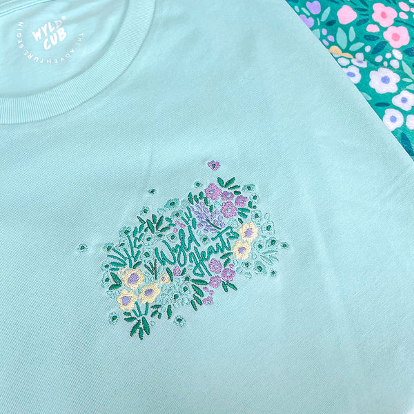 Organic Embroidered Wyld Heart T-Shirt: Mint