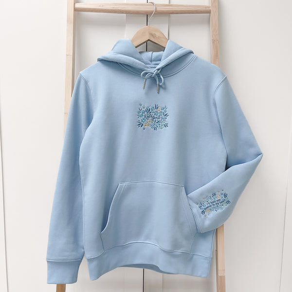 Organic Embroidered Wyld Heart Hoodie: Sky