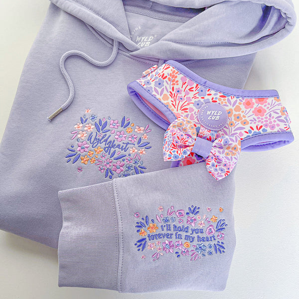 Organic Embroidered Wyld Heart Hoodie: Lilac