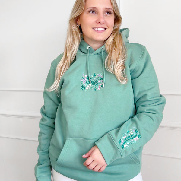 Organic Embroidered Wyld Heart Hoodie: Mint