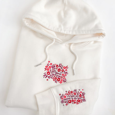 Organic Embroidered Wyld Heart Hoodie: Mulberry x Neutral