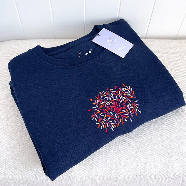 Organic Embroidered Wyld Heart Sweatshirt: Hampstead Moonlight