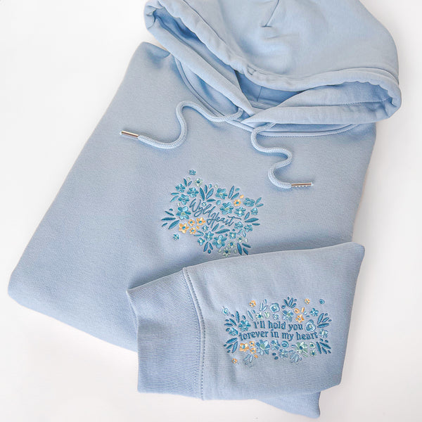 Organic Embroidered Wyld Heart Hoodie: Sky