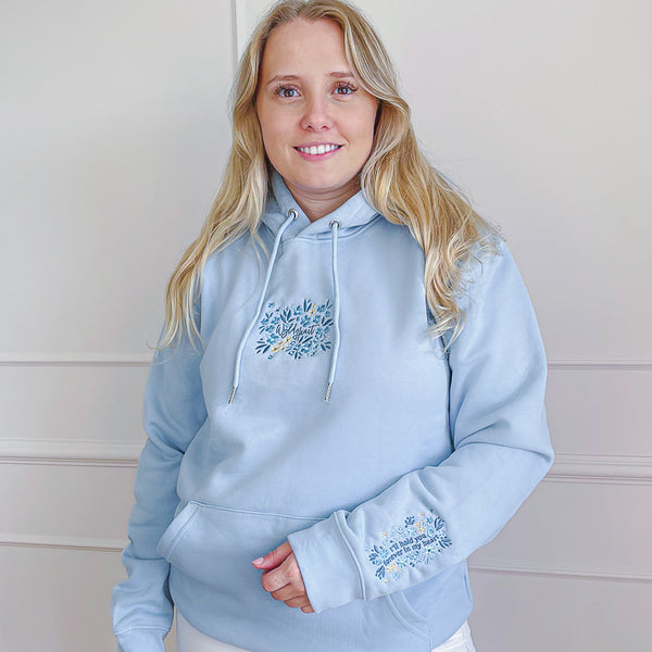 Organic Embroidered Wyld Heart Hoodie: Sky