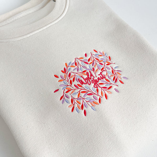 Organic Embroidered Wyld Heart Sweatshirt: Hampstead Fireside