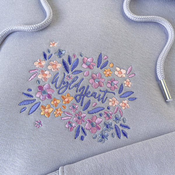 Organic Embroidered Wyld Heart Hoodie: Lilac