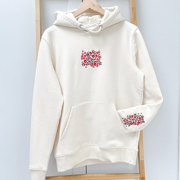 Organic Embroidered Wyld Heart Hoodie: Mulberry x Neutral