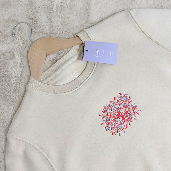 Organic Embroidered Wyld Heart Sweatshirt: Hampstead Fireside