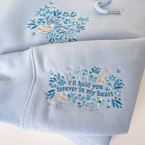 Organic Embroidered Wyld Heart Hoodie: Sky