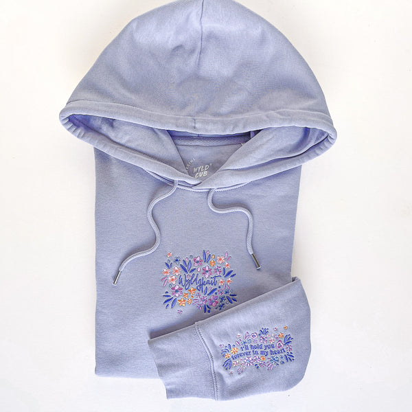 Organic Embroidered Wyld Heart Hoodie: Lilac