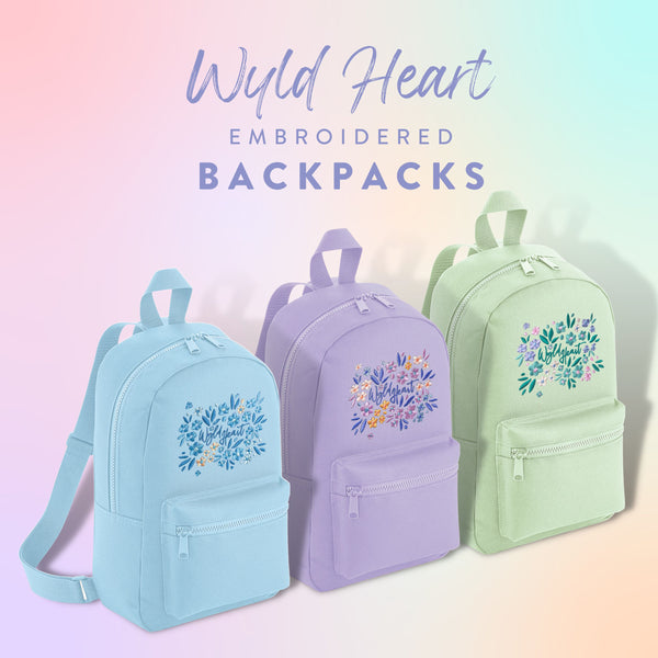 Wyld Heart Embroidered Mini Backpack: Sky