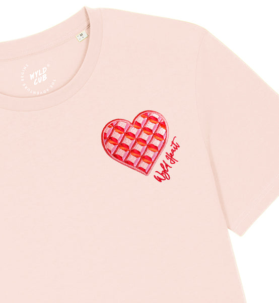 Organic Embroidered Wyld Heart T-Shirt: Coral x Blush