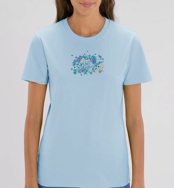 Organic Embroidered Wyld Heart T-Shirt: Sky