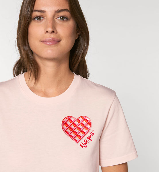 Organic Embroidered Wyld Heart T-Shirt: Coral x Blush