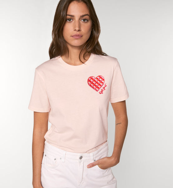 Organic Embroidered Wyld Heart T-Shirt: Coral x Blush