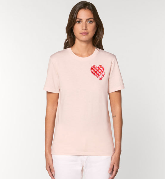Organic Embroidered Wyld Heart T-Shirt: Coral x Blush